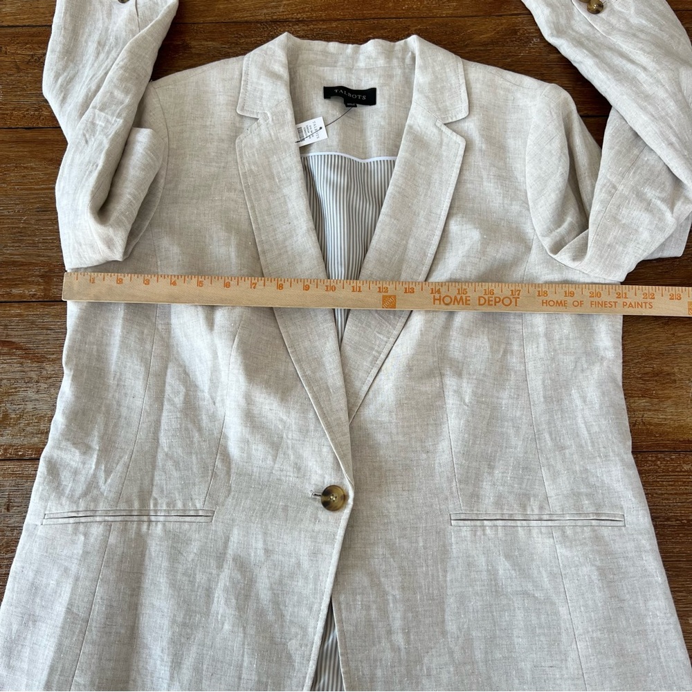 Talbots Linen Blazer Light Beige Classic Neutral One Button Women’s Size 16 - Picture 11 of 16
